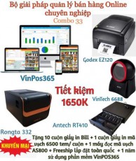 Combo 33. Trọn bộ máy + VinPOS365 Online 2 năm, tặng 1 năm phần mềm. Dành cho siêu thị Minimart trở lên